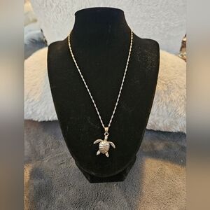 Sterling silver turtle necklace silver 8" length